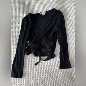 Streetwear Society Black Ribbed Wrap Blouse